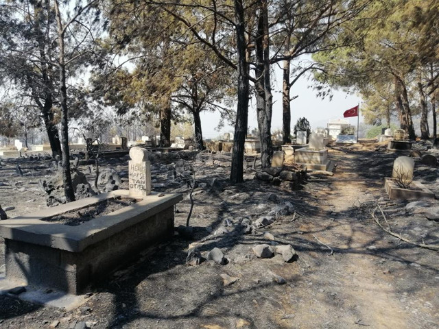 Mersin'deki yangında mezarlık yandı şehidin kabri ve Türk bayrağı sapasağlam kaldı - Resim: 2