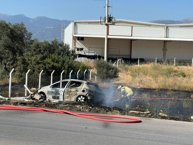 İzmir’de kaza yapan araçta çıkan yangın otluk alana sıçradı - Resim: 0