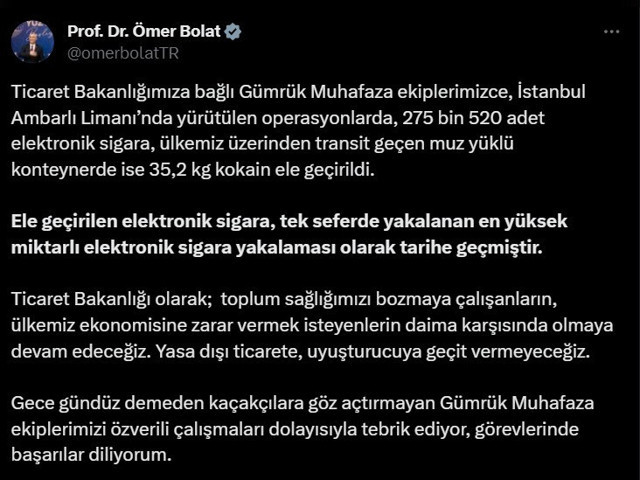 Ambarlı Limanı'nda 275 bin 520 adet elektronik sigara ve 35 kilogram kokain ele geçirildi - Resim: 0