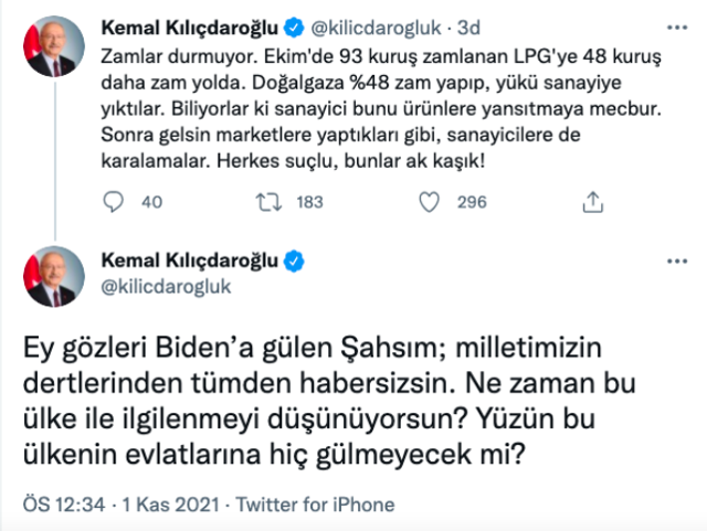 Kemal Kılıçdaroğlu'ndan Cumhurbaşkanı Erdoğan'a: Ey gözleri Biden'a gülen şahsım, habersizsin... - Resim: 0