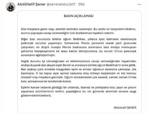 Oğlu anneannesini öldürmüştü! Abdüllatif Şener'den ilk açıklama - Resim: 0