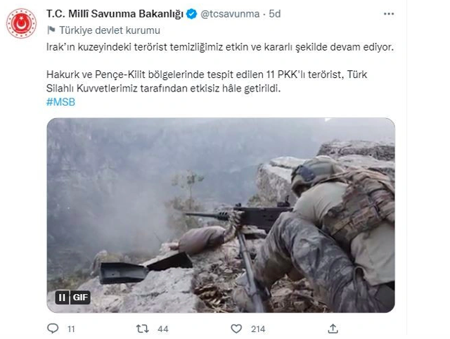 MSB duyurdu: 11 PKK'lı terörist etkisiz hale getirildi - Resim: 0