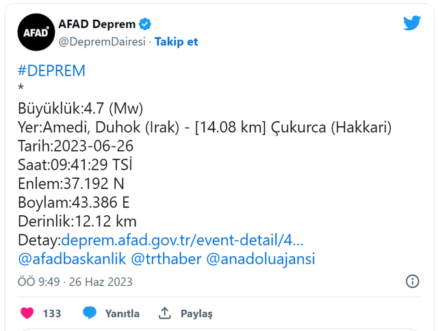 Hakkari'de deprem oldu çevre iller de sallandı! AFAD'dan açıklama var - Resim: 0