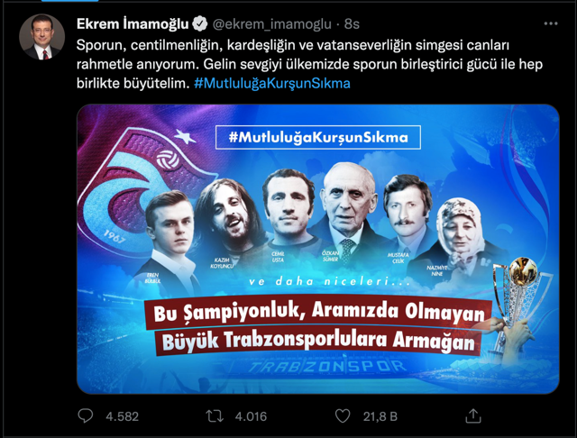 Ekrem İmamoğlu'dan skandal Trabzonspor paylaşımı! Şehit Eren Bülbül’ün fotoğrafı yerine.. - Resim: 0