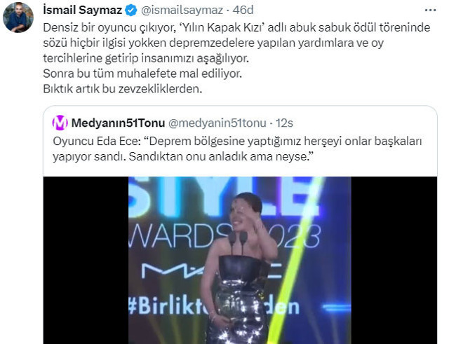 İsmail Saymaz’dan Eda Ece’ye tepki: Bıktık artık bu zevzekliklerden! - Resim: 0