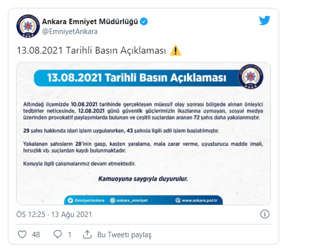 Ankara Emniyeti'nden ikinci Altındağ açıklaması! 72 şahıs daha yakalandı - Resim: 0
