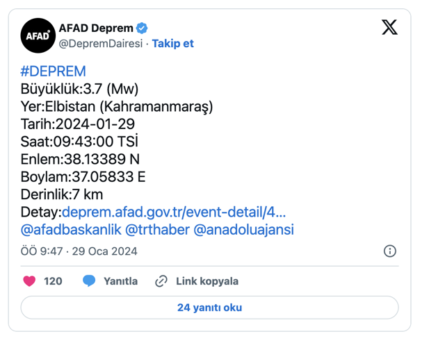 Kahramanmaraş'ta 3,7 büyüklüğünde deprem - Resim: 0