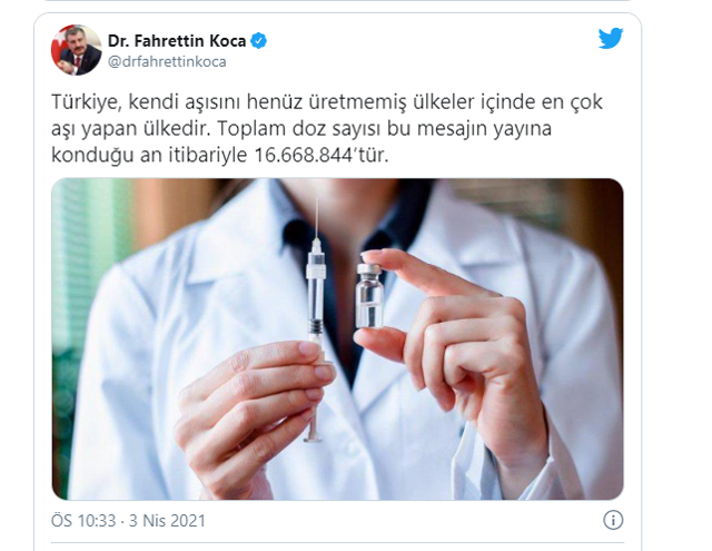Sağlık Bakanı Fahrettin Koca Türkiye'nin dünyadaki aşı sıralamasını paylaştı - Resim: 1