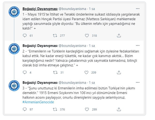 'Boğaziçi Dayanışması' provokasyona devam etti! Skandal 1915 olayları paylaşımı - Resim: 0