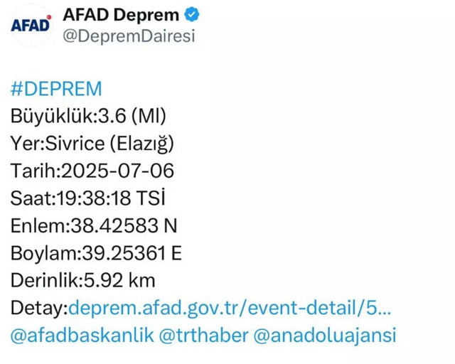 AFAD duyurdu: Elazığ'da korkutan deprem! - Resim: 0