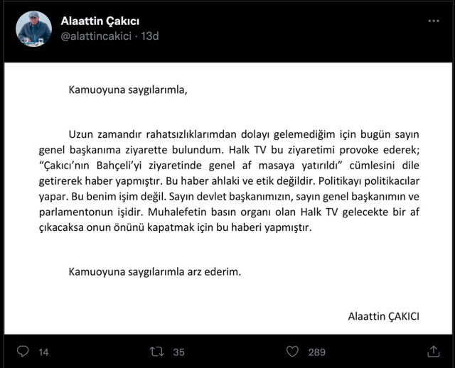 Alaaddin Çakıcı, Devlet Bahçeli ile görüştü! 'Yeni af yasası geliyor' iddiası için bakın ne dedi? - Resim: 1