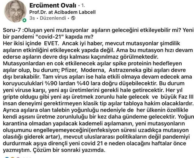 Ercüment Ovalı felaket tellallığına başladı! Mutasyonla aşılar işe yaramaz Covid-21 gelecek - Resim: 0
