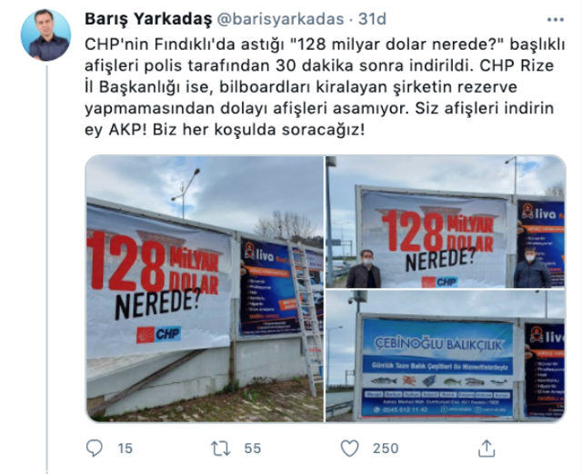 Barış Yarkadaş: Polis 'CHP'nin Fındıklı'da astığı 128 milyar dolar nerede?' afişlerini 30 dakika sonra indirdi - Resim: 0