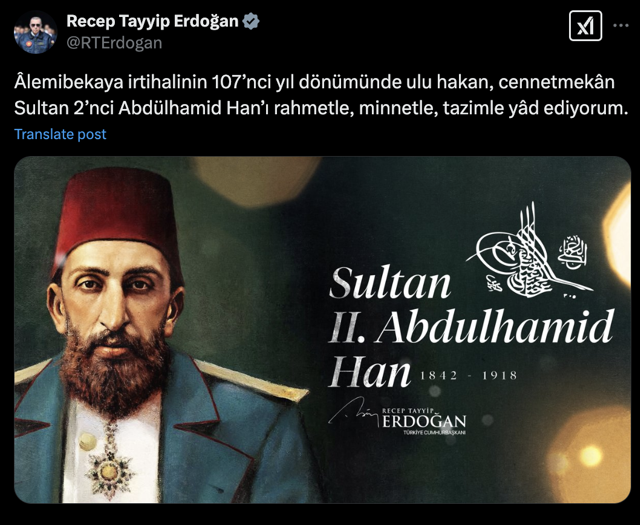Cumhurbaşkanı Erdoğan, Sultan 2'nci Abdülhamid Han'ı ölümünün 107'nci yılında andı - Resim: 0