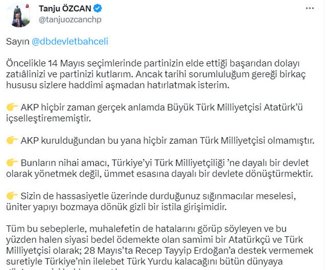 Tanju Özcan'dan Devlet Bahçeli'ye 'Erdoğan'a destek verme' çağrısı - Resim: 0