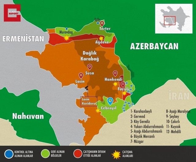 Azerbaycan Karabağ'ın ne kadarını aldı? Ermenistan 3 şehri bombaladı işte son harita - Resim: 3