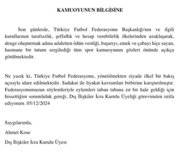Ahmet Köse gece yarısı duyurdu! TFF'deki görevini bıraktı, istifa açıklaması olay - Resim: 1