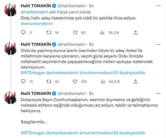 AK Parti İl Başkanı Twitter'dan isyan etti! Sayın cumhurbaşkanım istifanın eşiğindeyiz... - Resim: 1