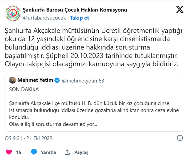 Müftü çocuğa tecavüzden tutuklandı! 12 yaşındaki kız öğrencisine cinsel istismar... - Resim: 0