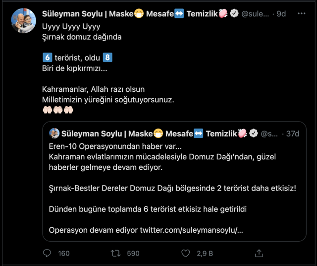 İçişleri Bakanı Süleyman Soylu duyurdu! Biri 'kırmızı' kategoride 2 terörist öldürüldü - Resim: 0