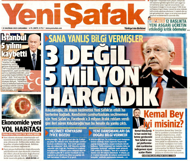 Kılıçdaroğlu'nun 3 milyonla suçladığı Yeni Şafak'tan cevap: 3 değil 5 milyon harcadık - Resim: 0