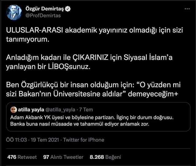 İki profesör birbirine girdi! 'Partizan' suçlamasına 'çıkarı için Siyasal İslam’a yanlayan bir liboş'... cevabı - Resim: 2