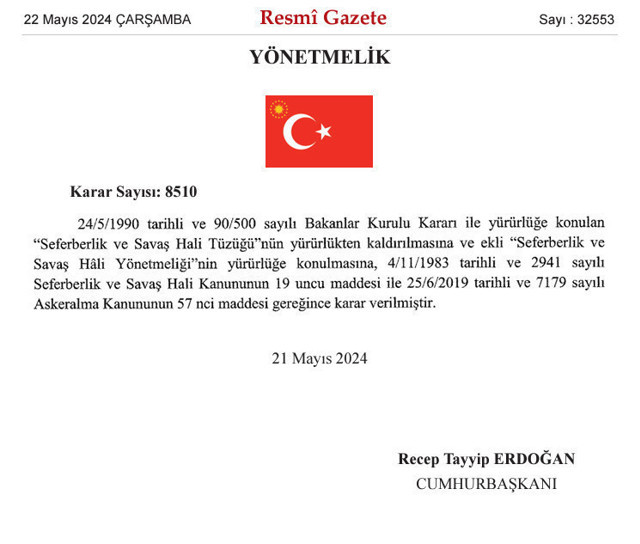 Seferberlik ve Savaş Hali Yönetmeliği Resmi Gazete'de yayımlandı - Resim: 0