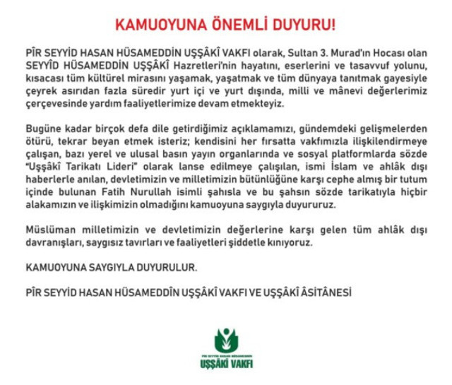 Uşşaki Vakfı'ndan 12 yaşındaki kıza cinsel istismardan tutuklanan Fatih Nurullah açıklaması - Resim: 0