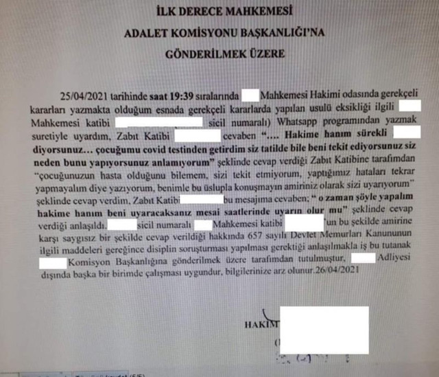 Kadın hakim, zabıt katibini sürdürdü! WhatsApp'ta olay diyalog: Mesai saatlerinde uyarın - Resim: 0