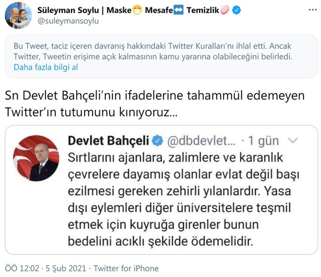 Twitter, Bakan Süleyman Soylu’nun iki paylaşımını daha engelledi! - Resim: 0