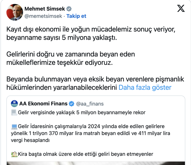 Mehmet Şimşek çok memnun! Beyanname sayısı 5 milyona yaklaştı - Resim: 0