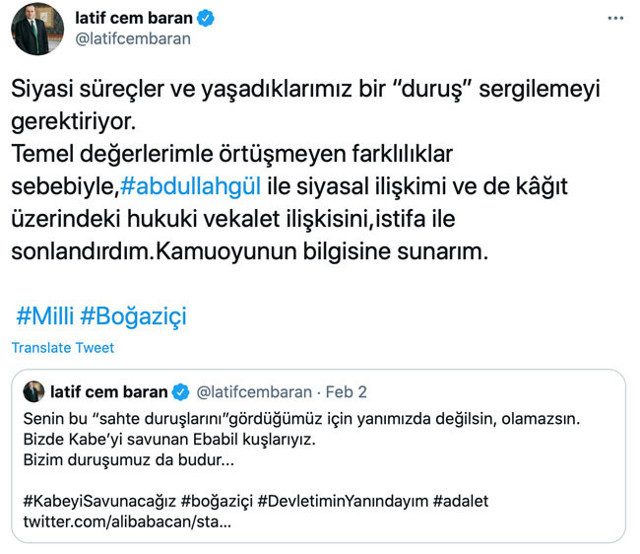 Latif Cem Baran Abdullah Gül'ün avukatlığından istifa etti! Gül cephesinde 'Boğaziçi' çatlağı - Resim: 1