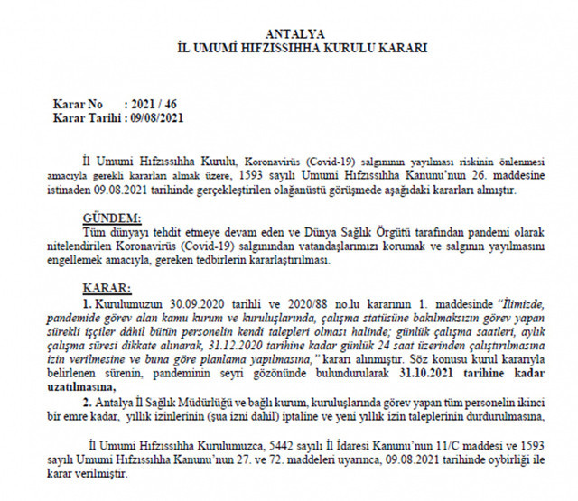 Antalya'da sağlık çalışanlarını ilgilendiriyor: İkinci bir emre kadar yıllık izinler iptal edildi - Resim: 0