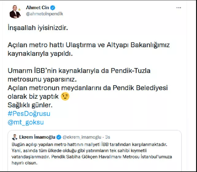 Ekrem İmamoğlu'nun 'metronun maliyetini İBB karşılıyor' çıkışına cevap geçikmedi! "İnşaallah iyisinizdir" - Resim: 1