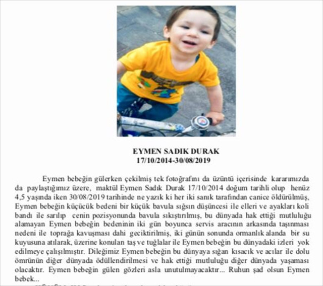 Annesi ve babasının canice öldürdüğü 5 yaşındaki Eymen'i mahkeme böyle andı - Resim: 0