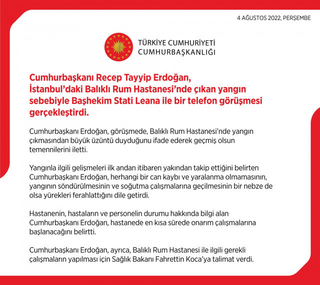 Cumhurbaşkanı Erdoğan'dan Balıklı Rum Hastanesi talimatı! Başhekim Leana ile görüştü - Resim: 0