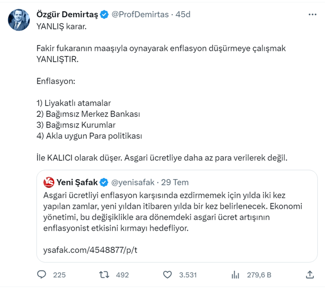 Asgari ücretlilere kötü haber! Özgür Demirtaş 'yanlış karar' deyip ekledi: Enflasyon böyle düşmez... - Resim: 0