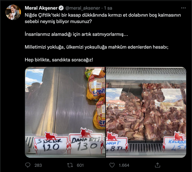 Meral Akşener'den olay iddia! Kasaplar vatandaş alamıyor diye kırmızı et satmıyor! - Resim: 0