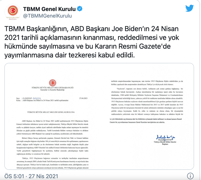 TBMM'den ABD Başkanı Biden'in 'Ermeni Soykırımı' iftirasına ortak tepki - Resim: 0
