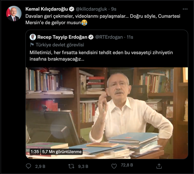 Cumhurbaşkanı Erdoğan videosunu paylaştı Kemal Kılıçdaroğlu'nun cevabı olay oldu - Resim: 0