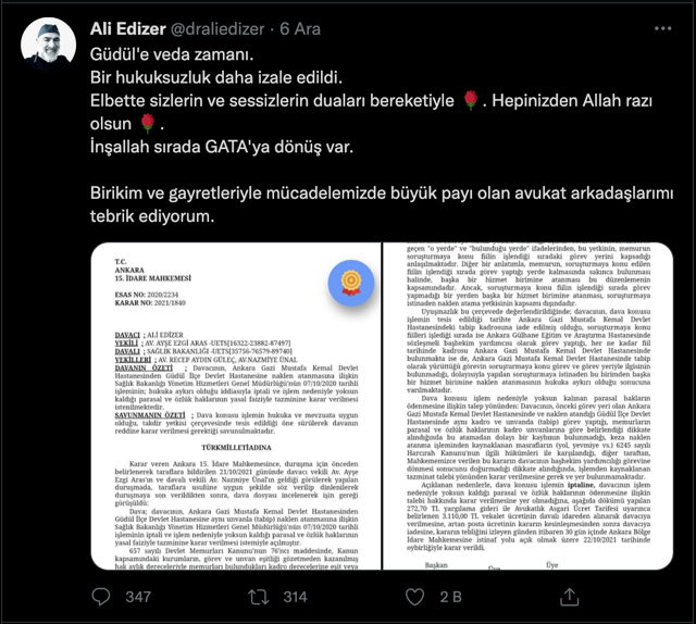 Menzilci Ali Edizer GATA Başhekim Yardımcılığına geri döndü! Yeni paylaşımları da olay - Resim: 0
