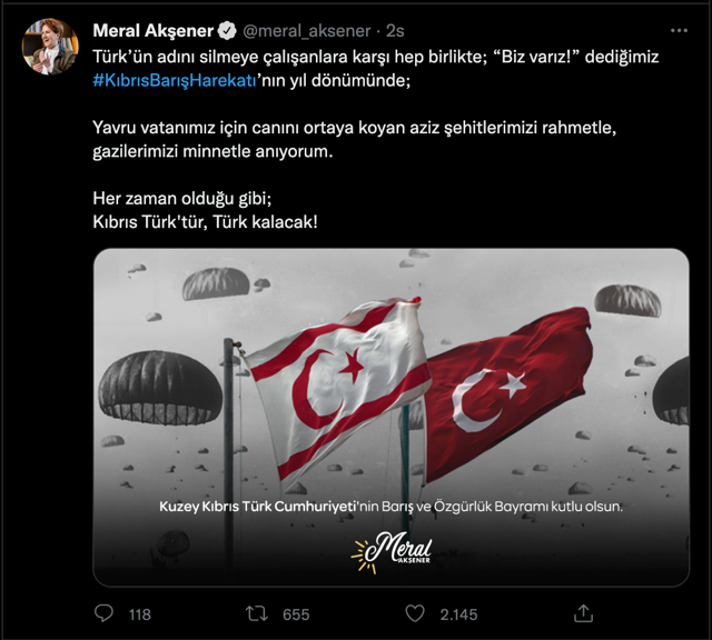 Meral Akşener'den 48. yıl mesajı: Kıbrıs Türk'tür, Türk kalacak - Resim: 0