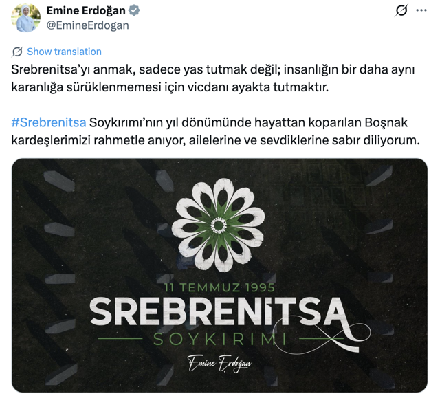 Emine Erdoğan, Srebrenitsa Soykırımı'nda hayatını kaybedenleri andı - Resim: 0