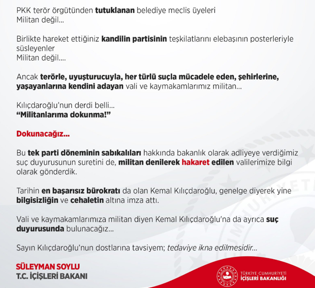 İçişleri Bakanı Süleyman Soylu: Kılıçdaroğlu hakkında suç duyurusunda bulunacağız - Resim: 0