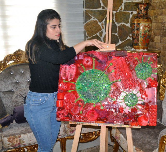 Hatay'da koronavirüsü resmetti birde lise öğrencisinin hayal dünyasından görün - Resim: 1