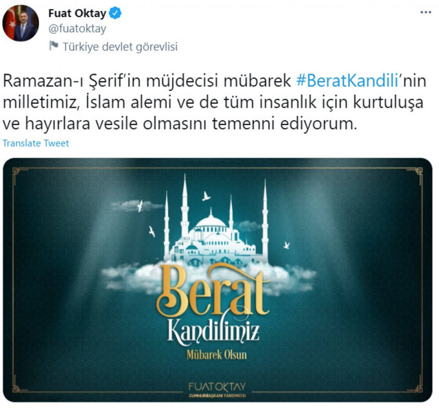 Fuat Oktay'dan Berat Kandili mesajı - Resim: 0