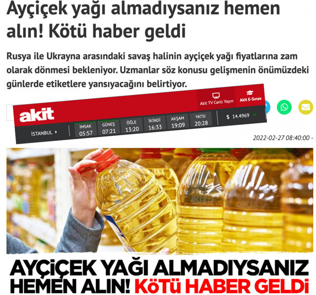 Akit gazetesi çok fena yakalandı! Bir hafta önce 'Hemen ayçiçek yağı alın' dedi bugün onları 'terörist' ilan etti - Resim: 1