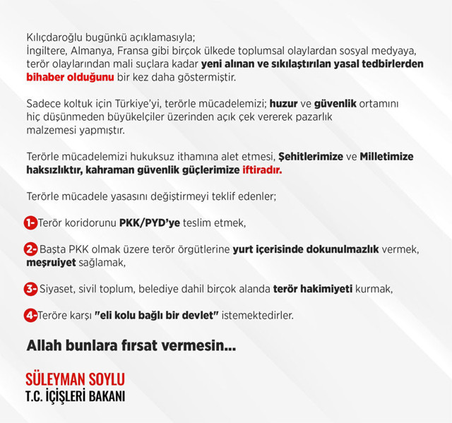 Süleyman Soylu 'Allah bunlara fırsat vermesin' dedi Kılıçdaroğlu'nun sözlerine tepki gösterdi - Resim: 1