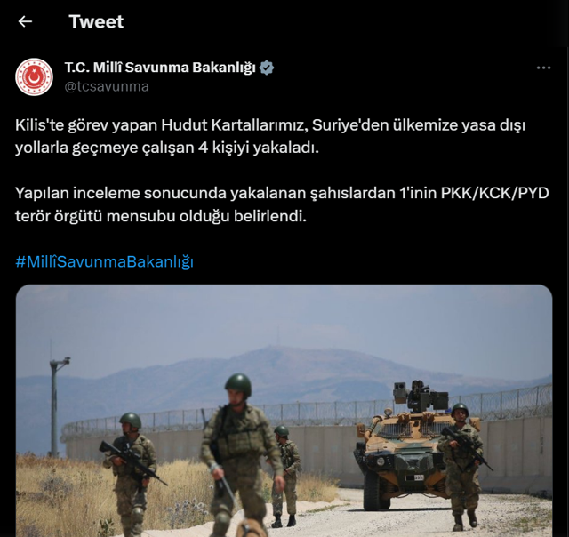 MSB duyurdu: Biri terörist 4 kişi Suriye sınırında yakalandı - Resim: 0