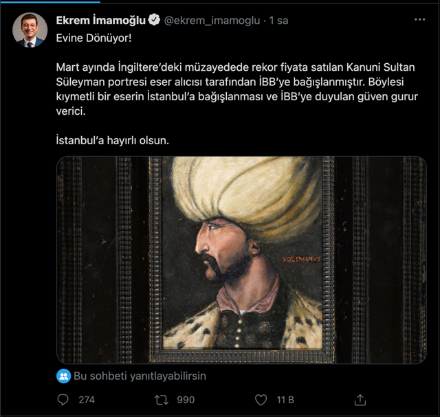 Ekrem İmamoğlu müjdeyi verdi! Kanuni Sultan Süleyman portresi de İstanbul'a döndü - Resim: 0